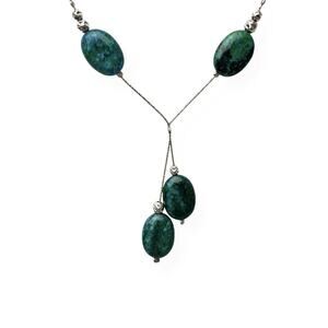 Necklace Vintage Magnolia Silver Jewellery 925 Y Drop Teal Blue Green Stones